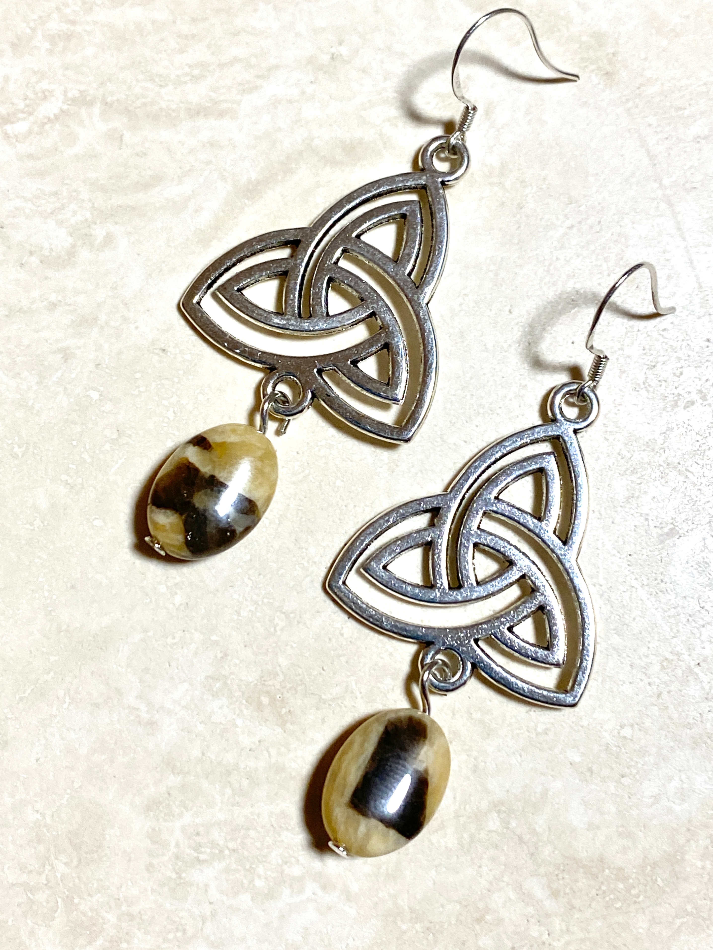 Septarian Stone Triqueta Earrings, Sterling Silver Hook - photo 2