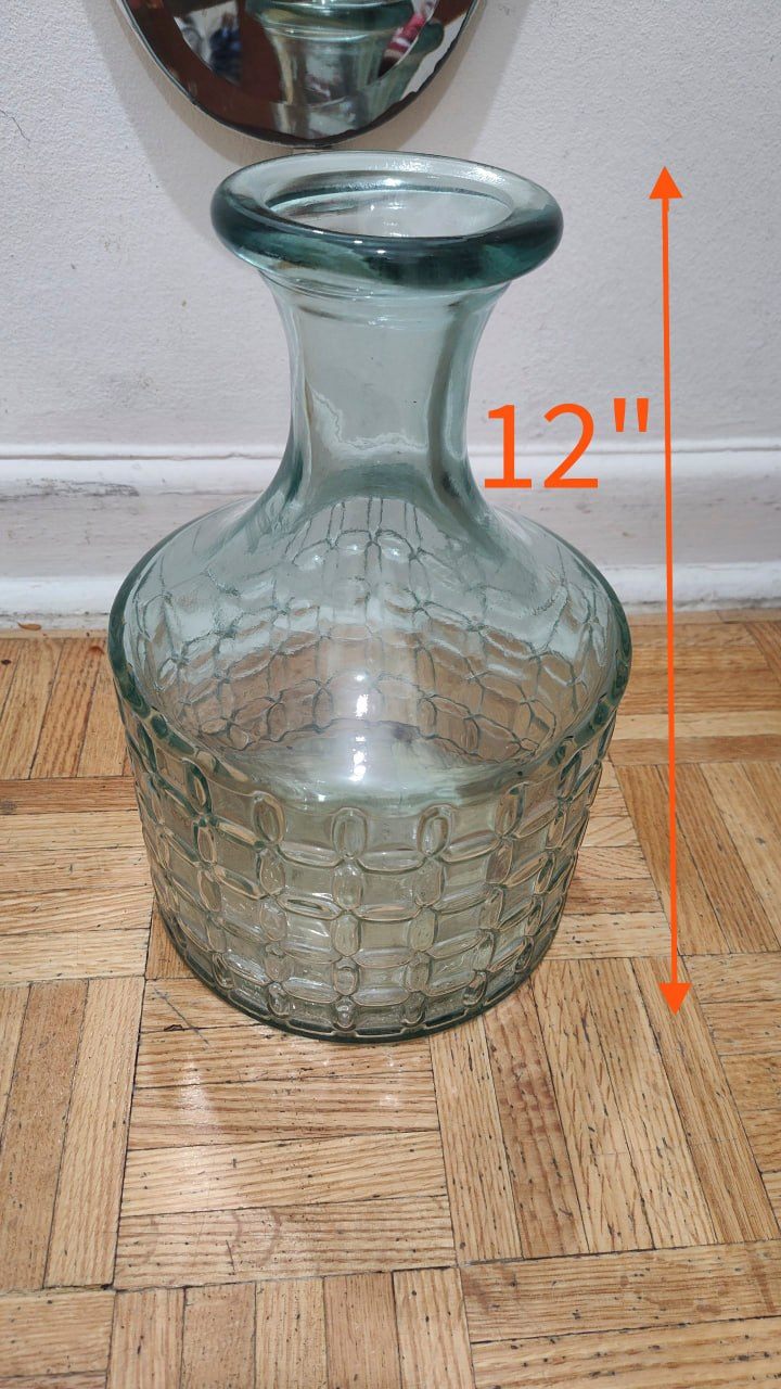 Vintage Recycled Green Glass Basketweave Vase 12" - photo 2