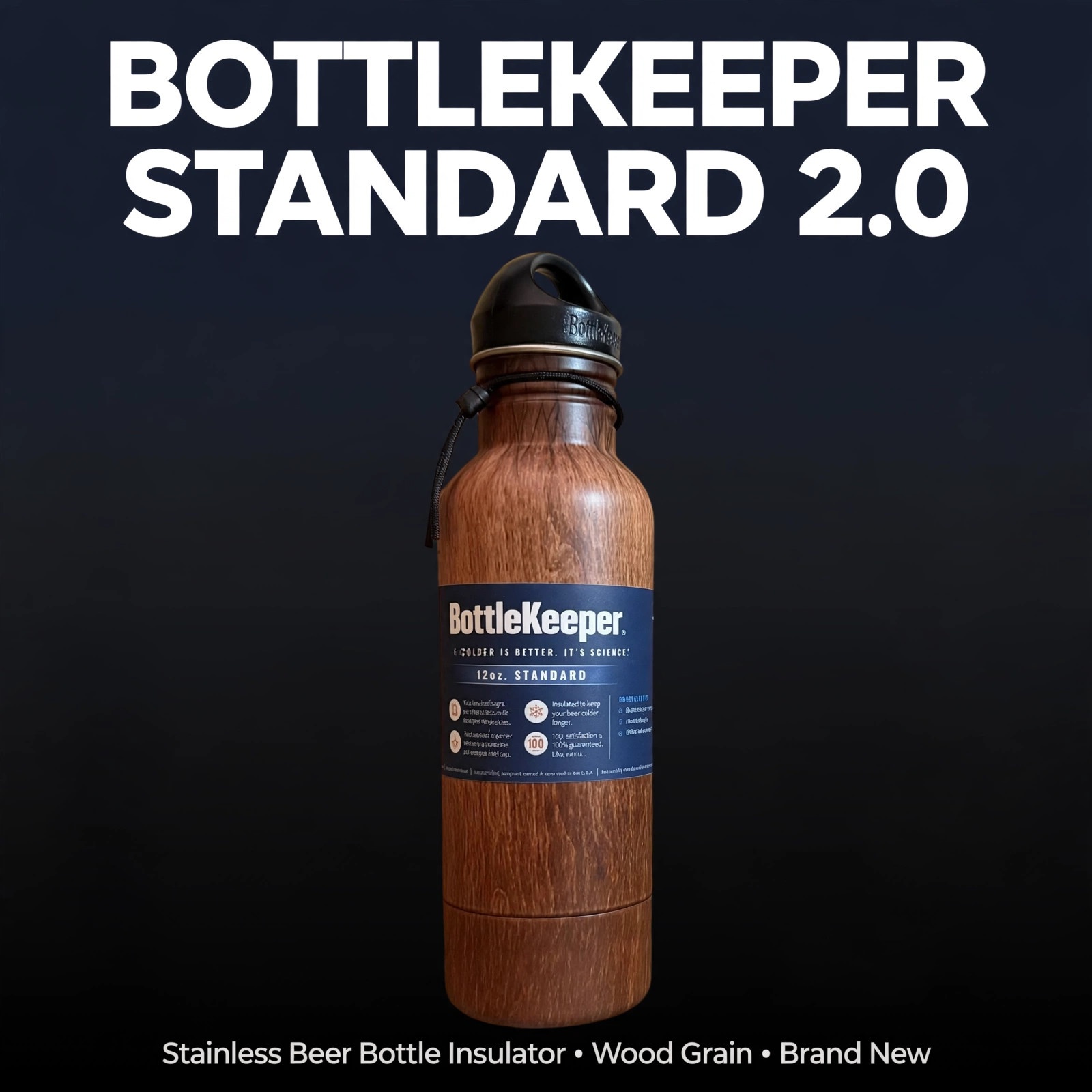 BottleKeeper Standard 2.0 Beer Bottle Insulator - Wood Grain