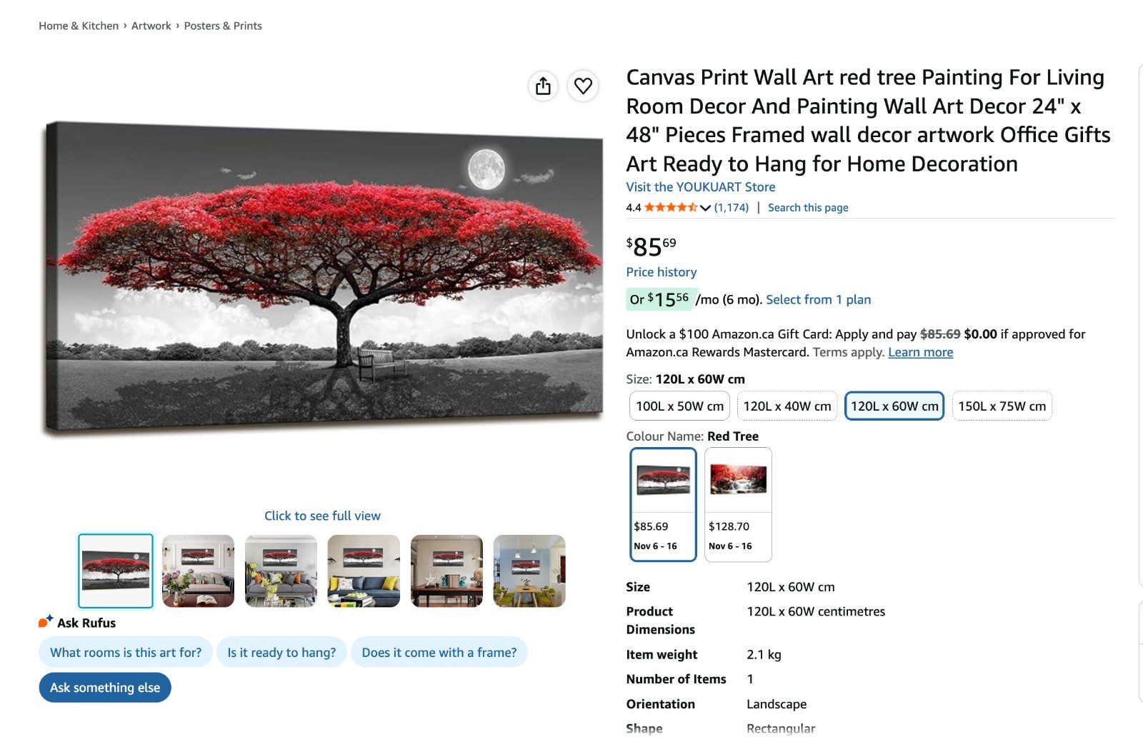MSRP $95 NEW painting / picture/ Canvas Print Wall Art red tree - photo 2