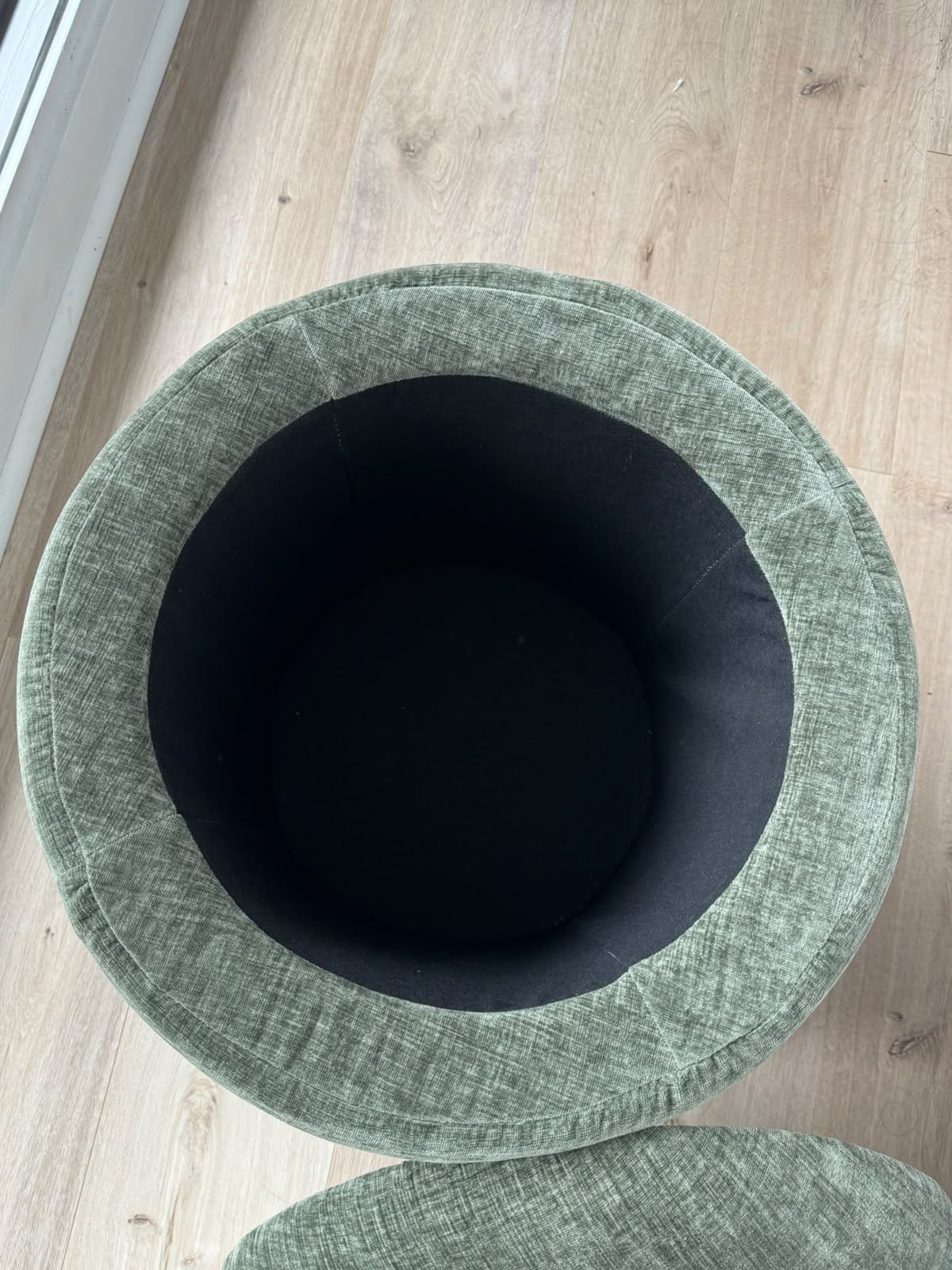 Green Velvet Storage Ottoman / Round Accent Stool, 18" x 18" - photo 5