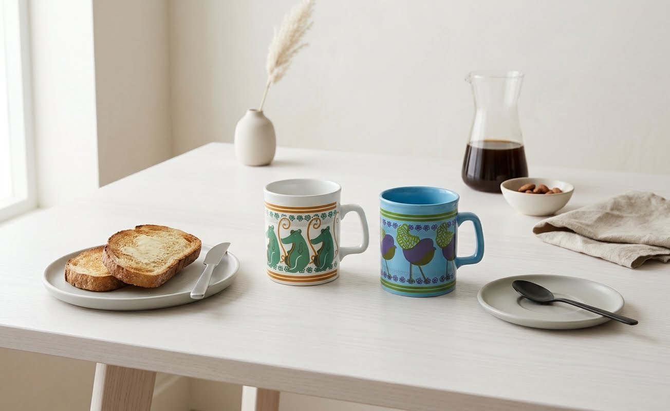Pair of Vintage Staffordshire / Kiln Craft Mugs Retro MCM Design - photo 2