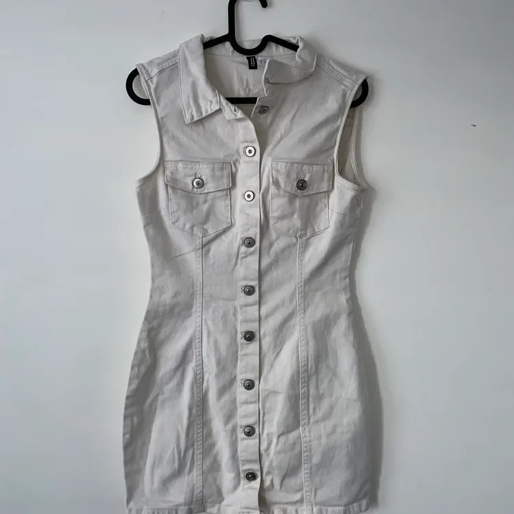 H&M Denim Sleeveless Dress — Off-White, UK 10