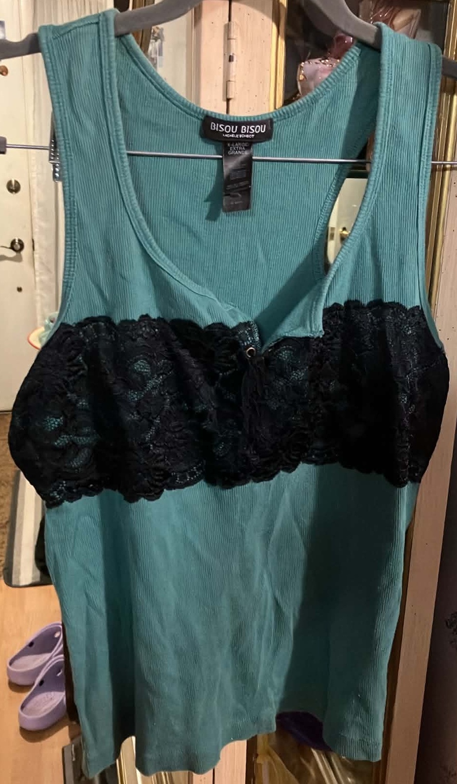 Women Green Lace Top - Size SL 100% Cotton