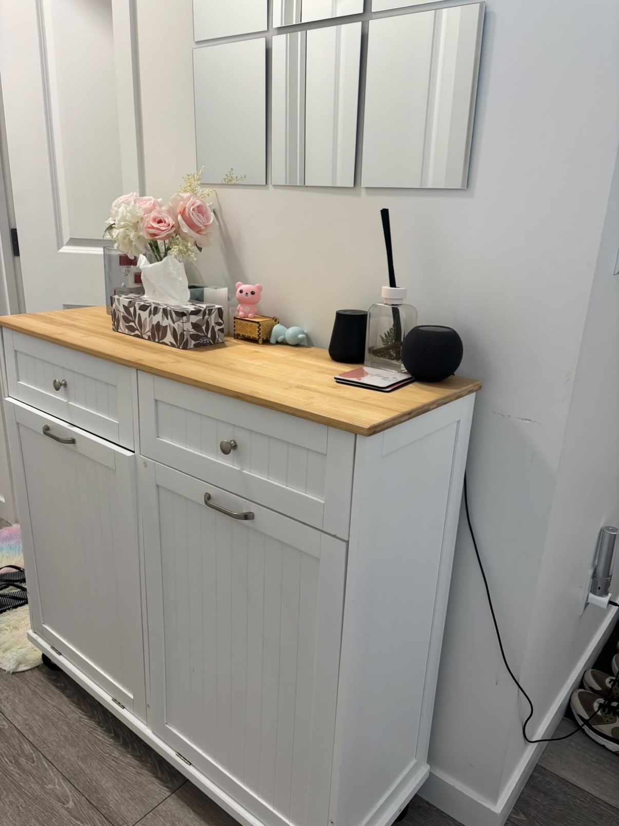 White Tilt-Out Laundry Hamper Cabinet with Drawers
