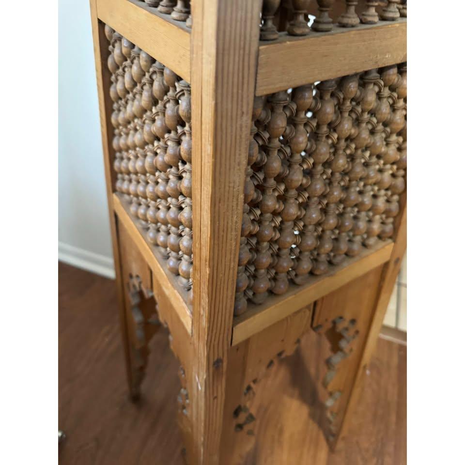 Antique Moorish Pedestal Plant Stand Carved Wood - photo 4