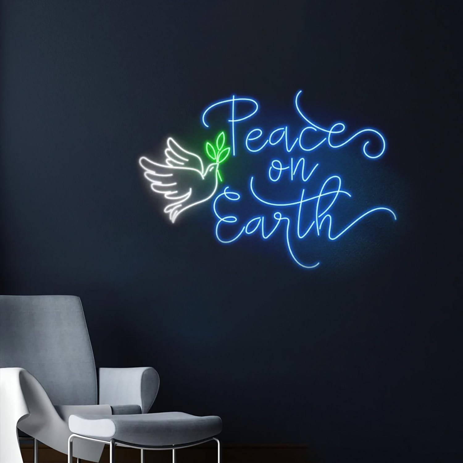 Christmas Decor 18" - "Peaces on Earth" Dove LED Neon Sign - photo 5