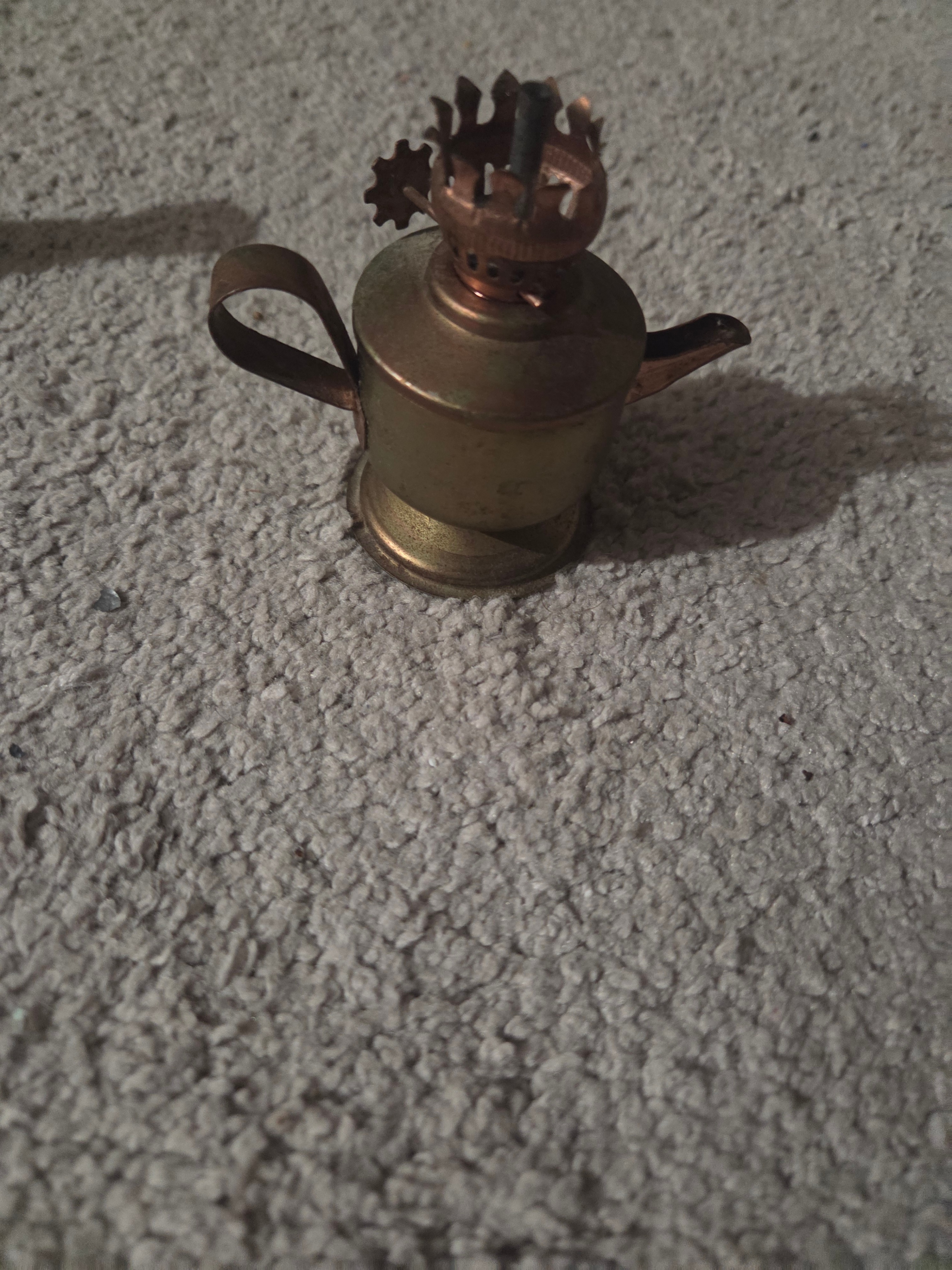 Vintage Brass Miniature Teapot-Style Oil Lamp, 2.5" H