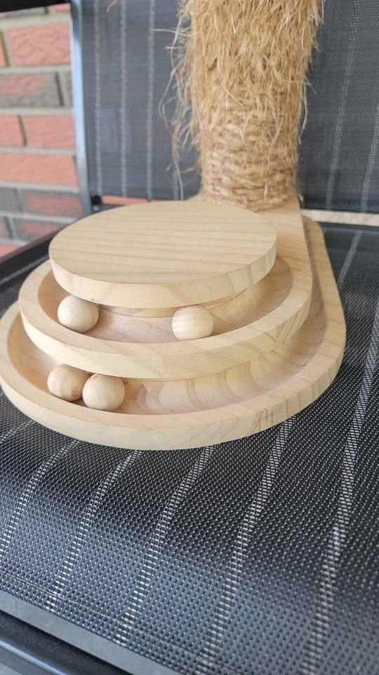 4-in-1 wooden cat scratching post sisal ball track - photo 2