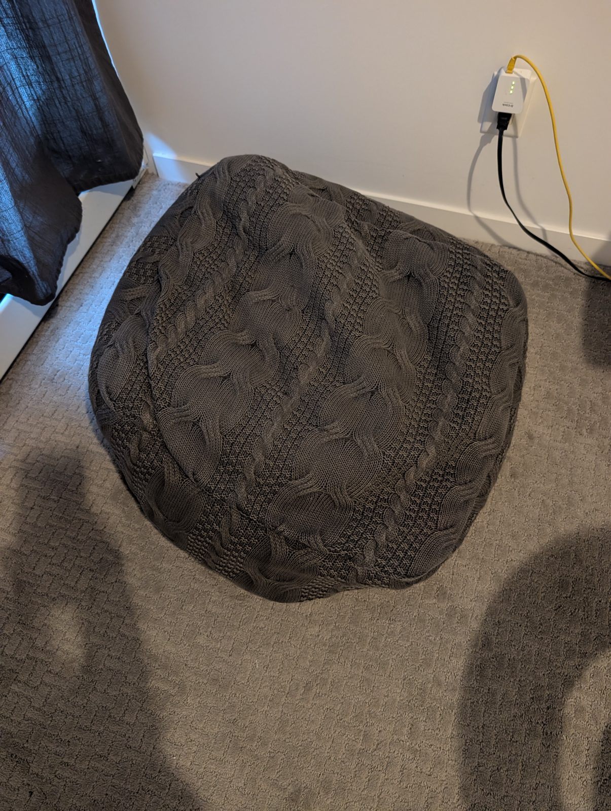 Grey Cable-Knit Bean Bag Chair