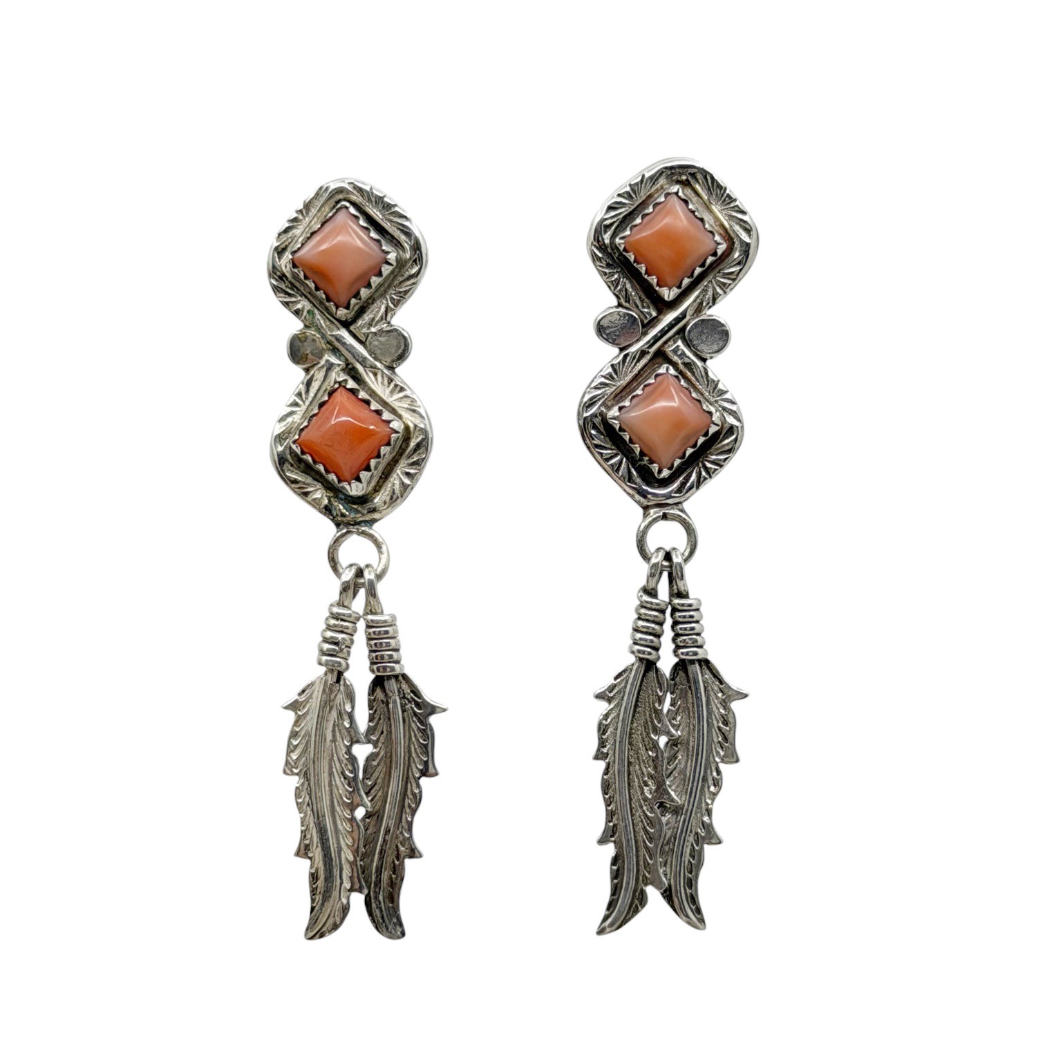 Navajo Fannie Platero sterling silver spiny oyster drop earrings - photo 3