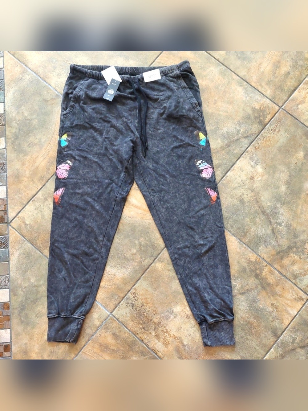 Unplug Charcoal Butterfly Jogger Sweatpants Womens M NWT