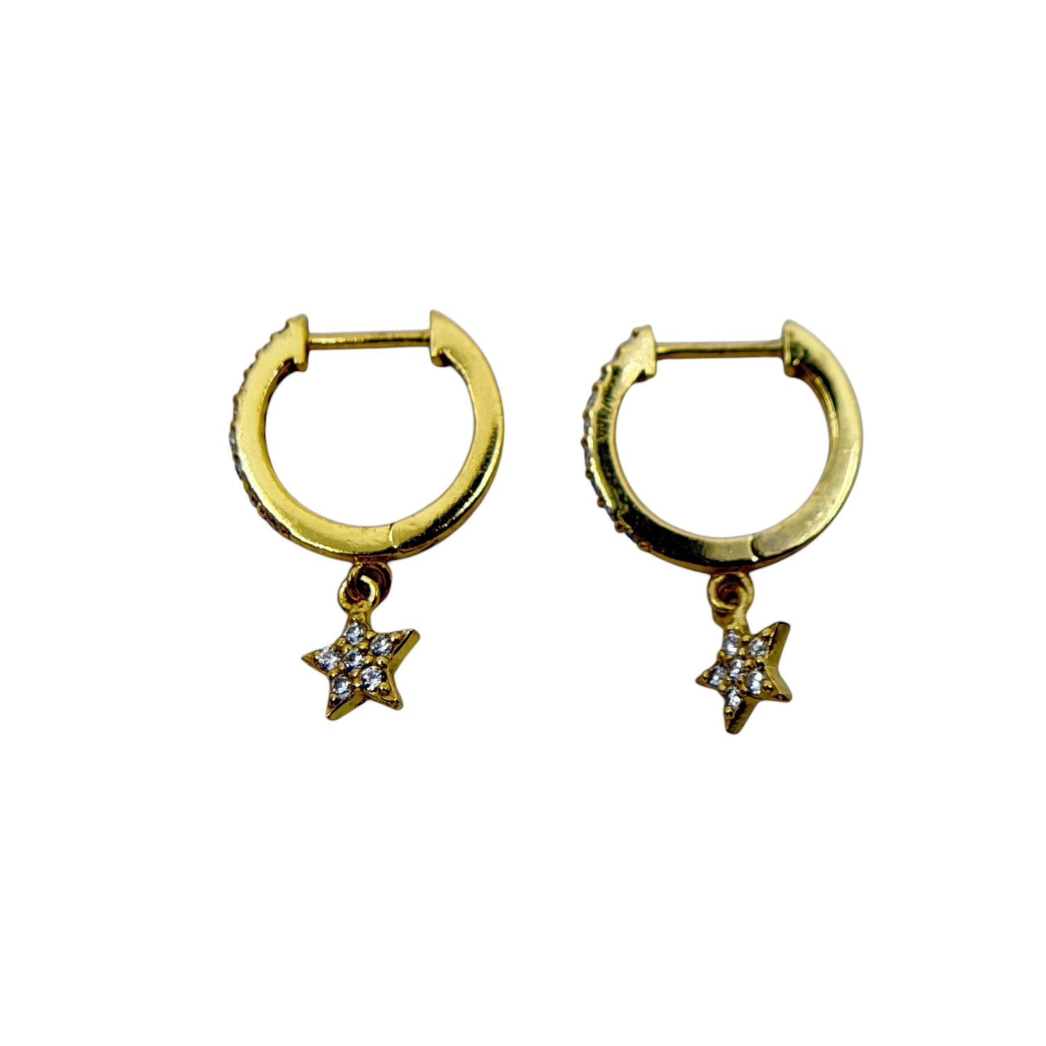 Gold vermeil sterling silver cubic zirconia star hoop earrings - photo 3