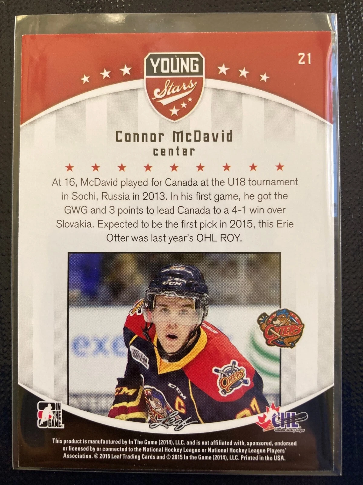 2014 In The Game Connor McDavid Young Stars Trading Card