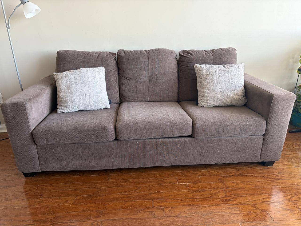 Three-Seater Brown Fabric Sofa