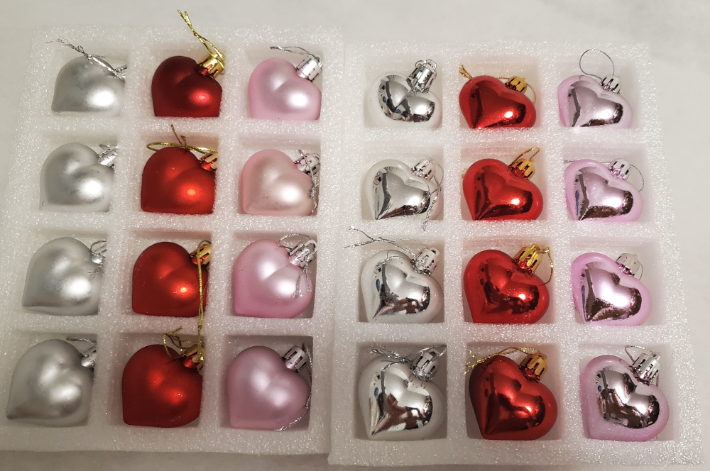 Brand New Heart-Shaped Christmas, Valentines  Ornaments - 24 Pcs