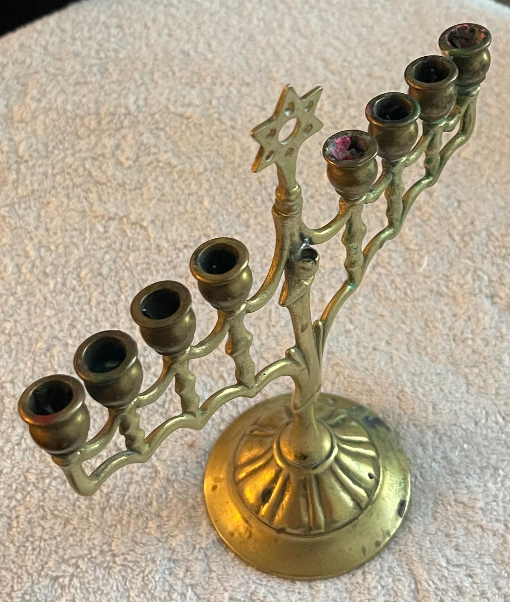 Vintage Solid Brass Hanukkah Menorah - Star of David - photo 4