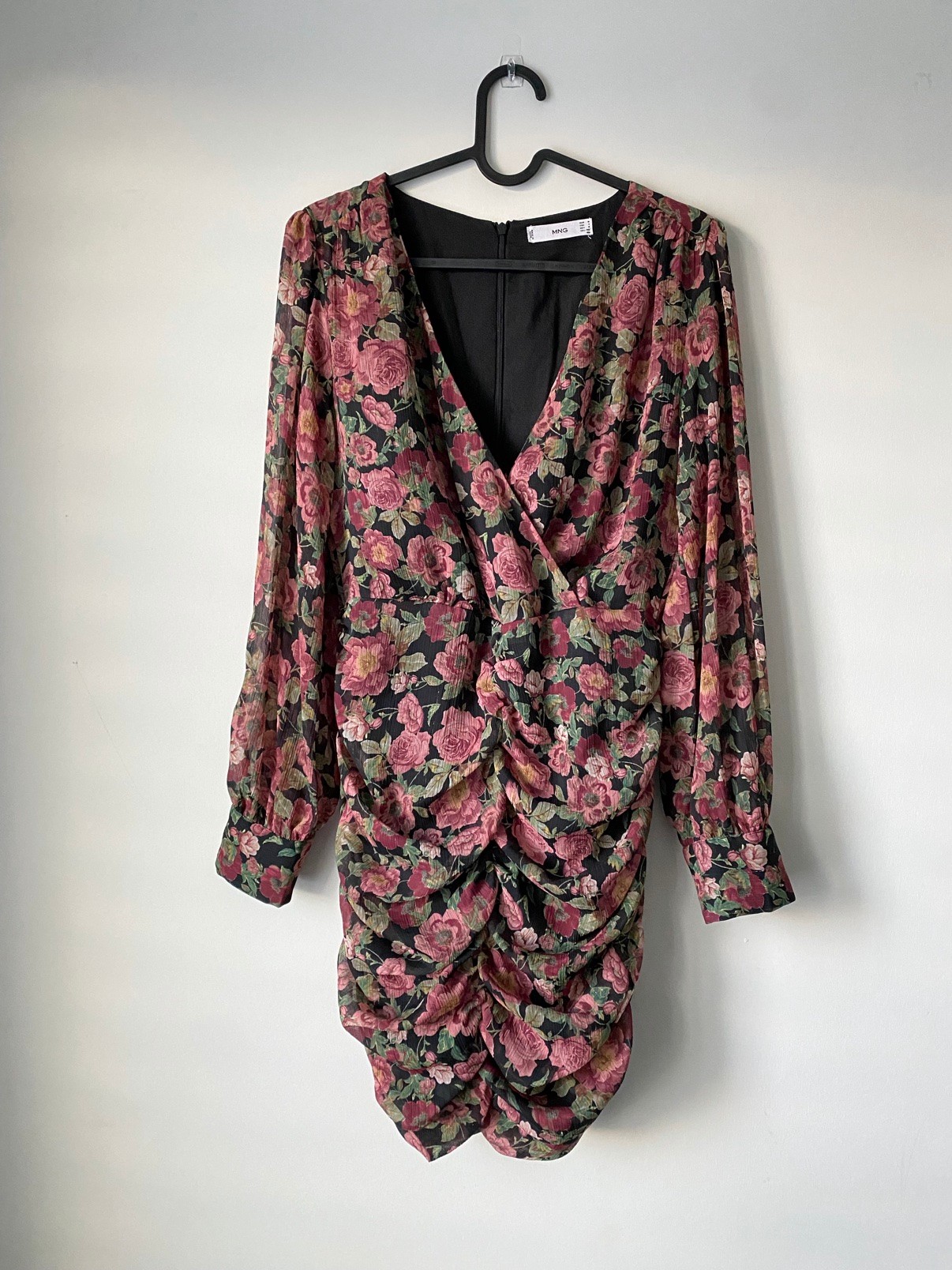 MNG (Mango) Floral Ruched Wrap Mini Dress, USA 6