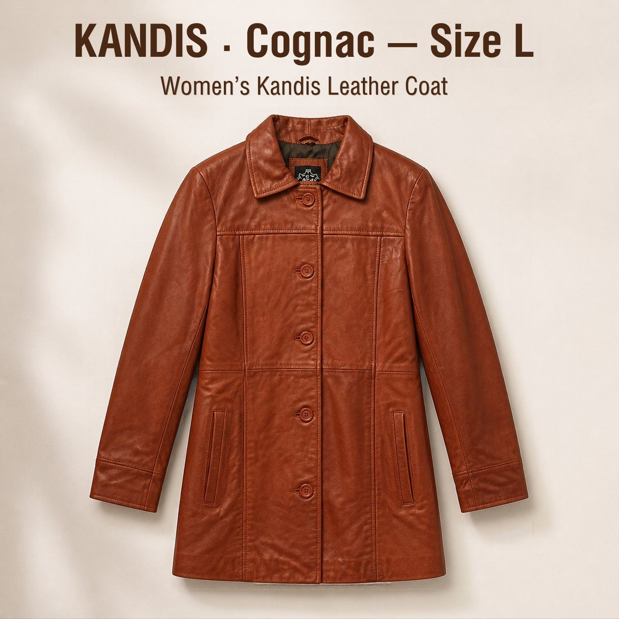 JKT-058 — Women's Kandis leather coat — brand new, size L