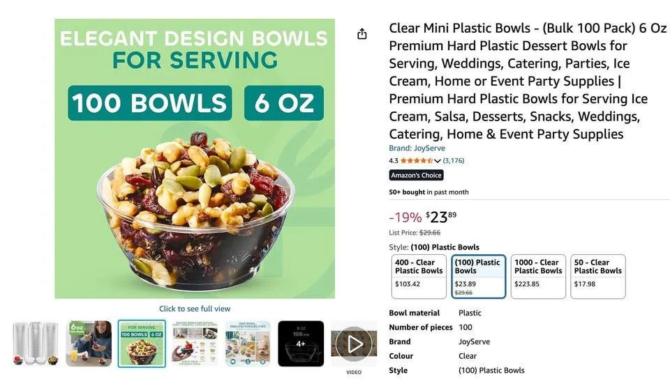 Disposable Bowls - (Bulk 100 Pack) 6 Oz Premium Hard Plastic - photo 2