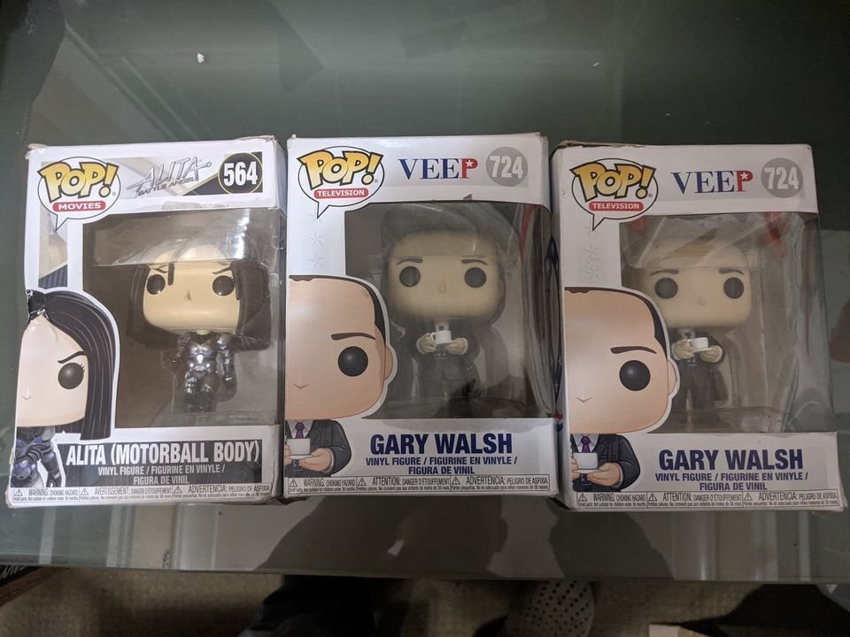 Funko Pop, Gary Walsh #724 and Alita #564, $10 each, $20 for all