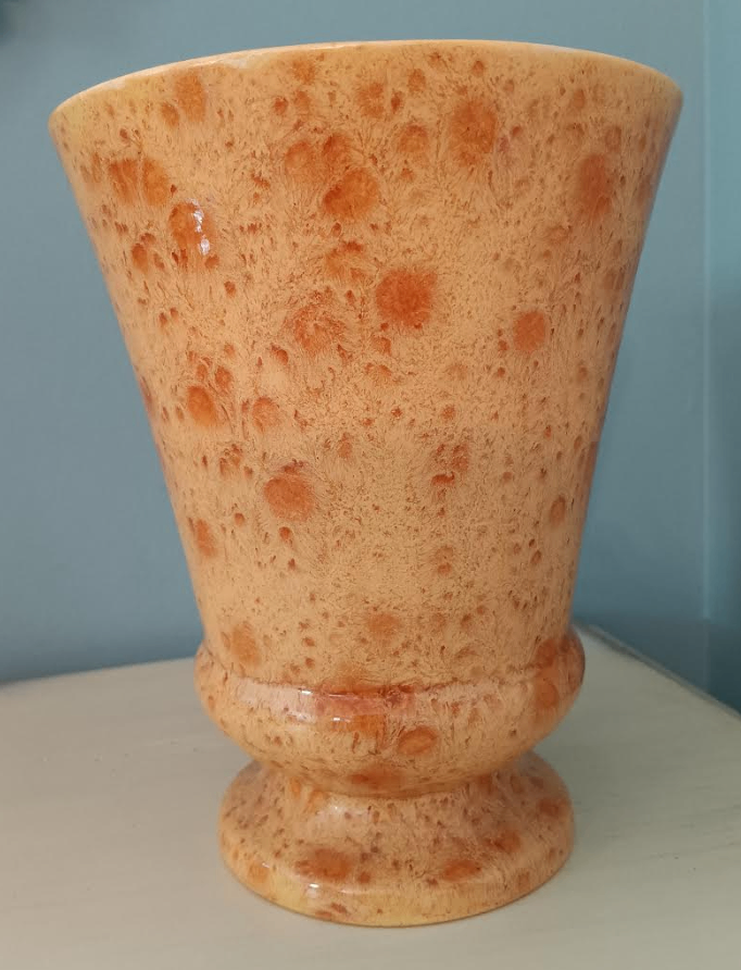 Vintage orange mottled ceramic planter Vase Urn - photo 3