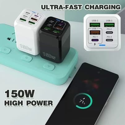 150W Super Fast Charger – 3 USB + 3 Type-C Ports
