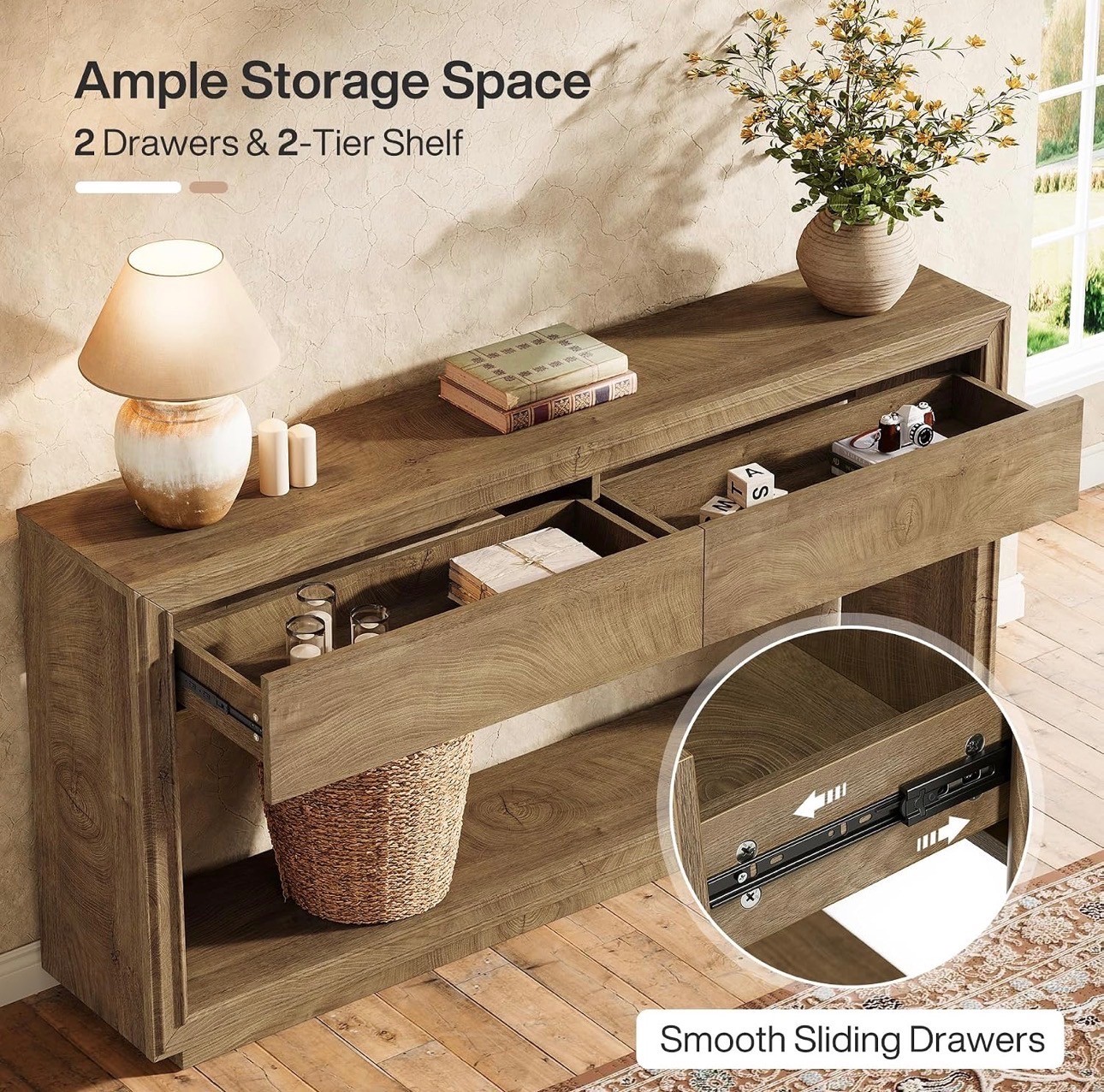 63" Rustic Wood 2-Drawer Console Table – Brand New - photo 3