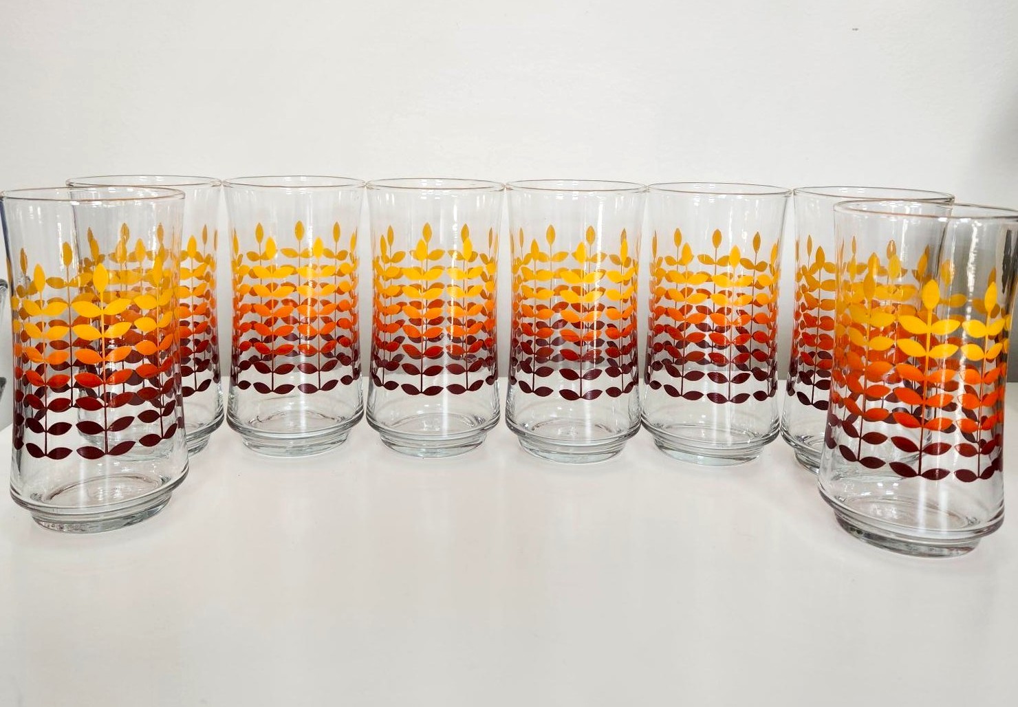 Vintage MCM Tall Glasses Autumn Ombre Wheat Pattern (8-Set) - photo 3