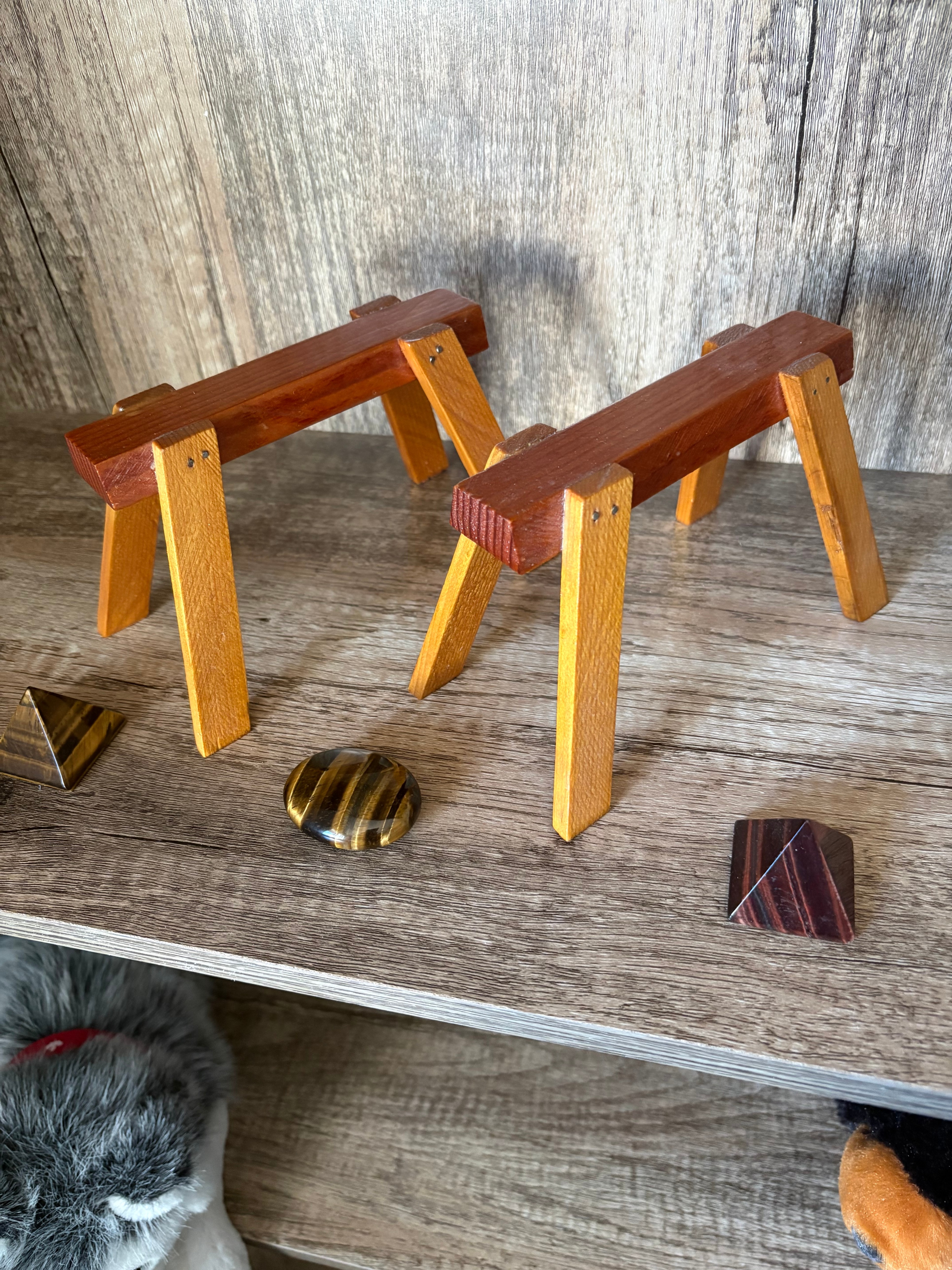 Set of two miniature Wooden Clear Fir Sawhorses