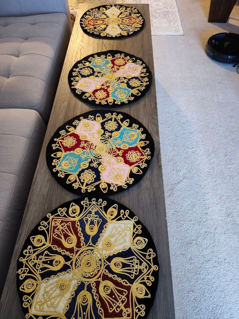 Handmade Embroidered Round Cushions – Set of 4