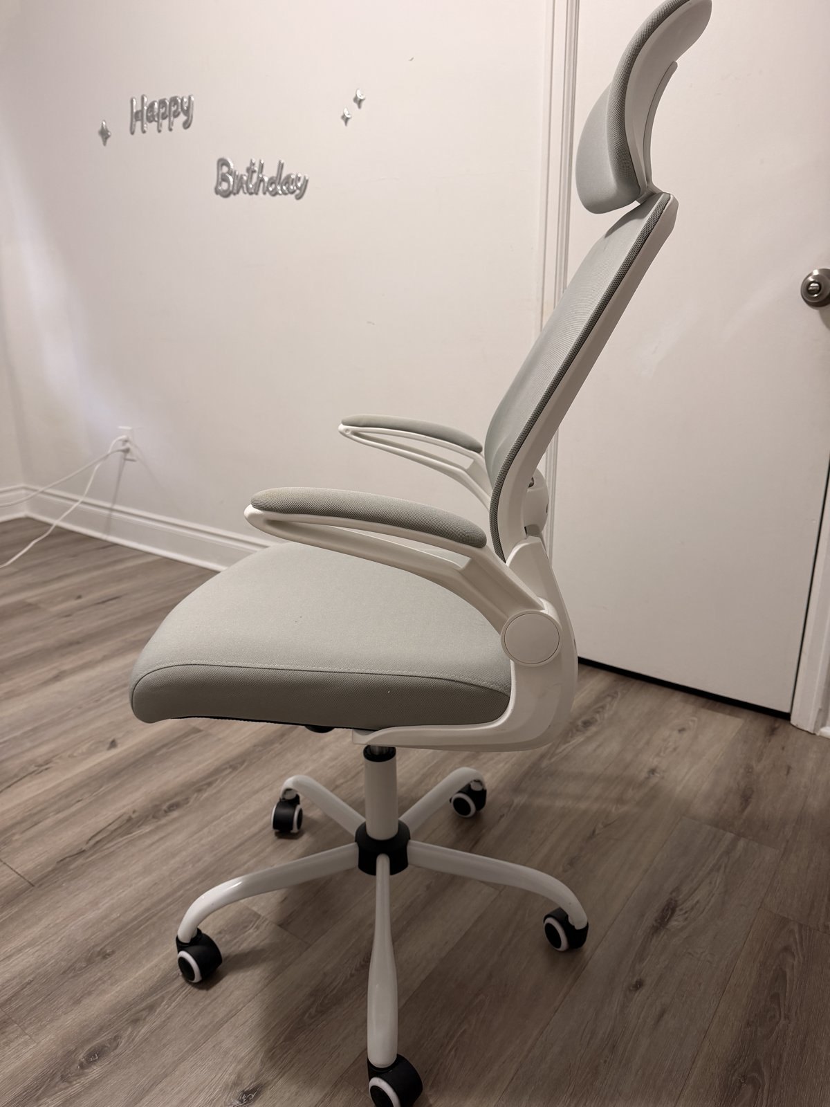 Grey Mesh Office Chair with Headrest – Flip-Up Arms, Lumbar - photo 3