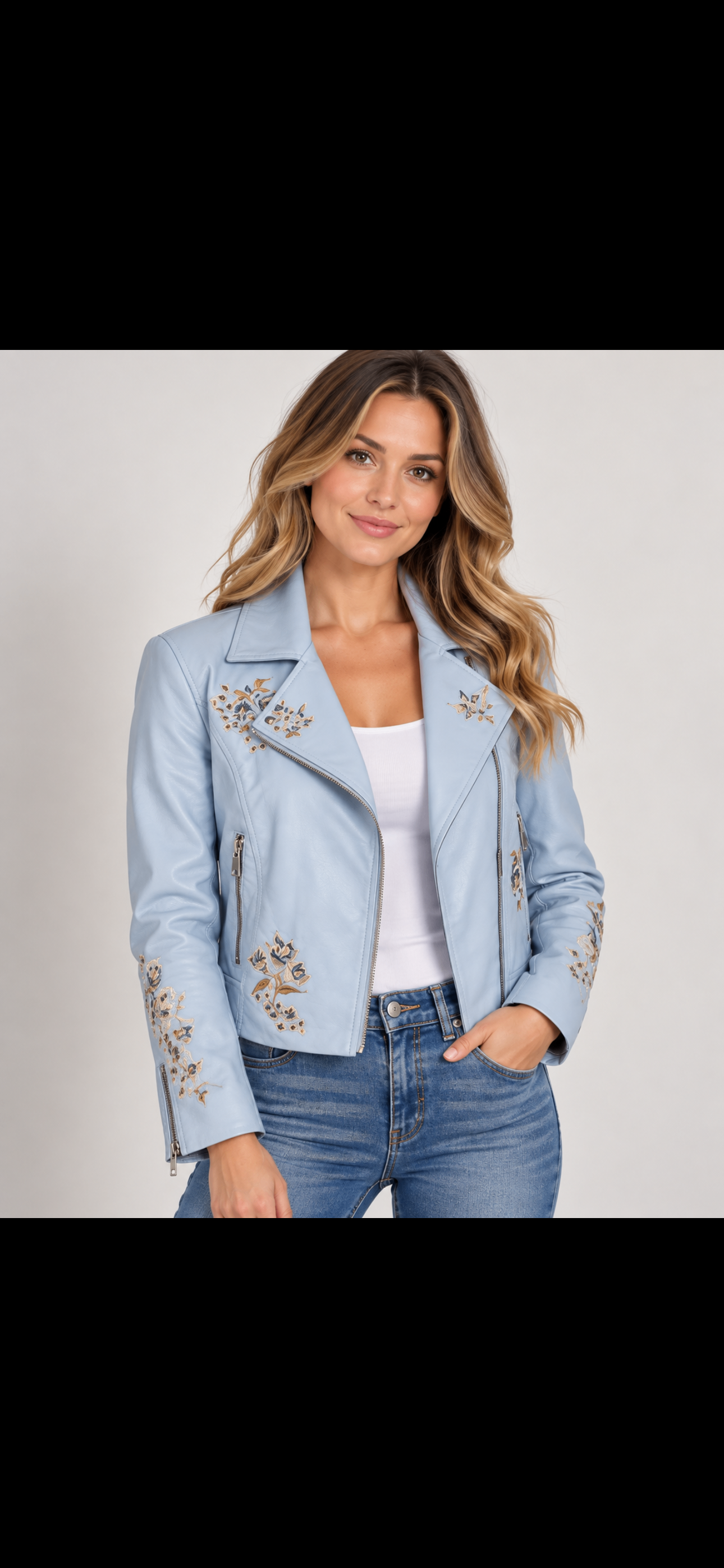 NWT Cleo Petite Embroidered Faux Leather Jacket