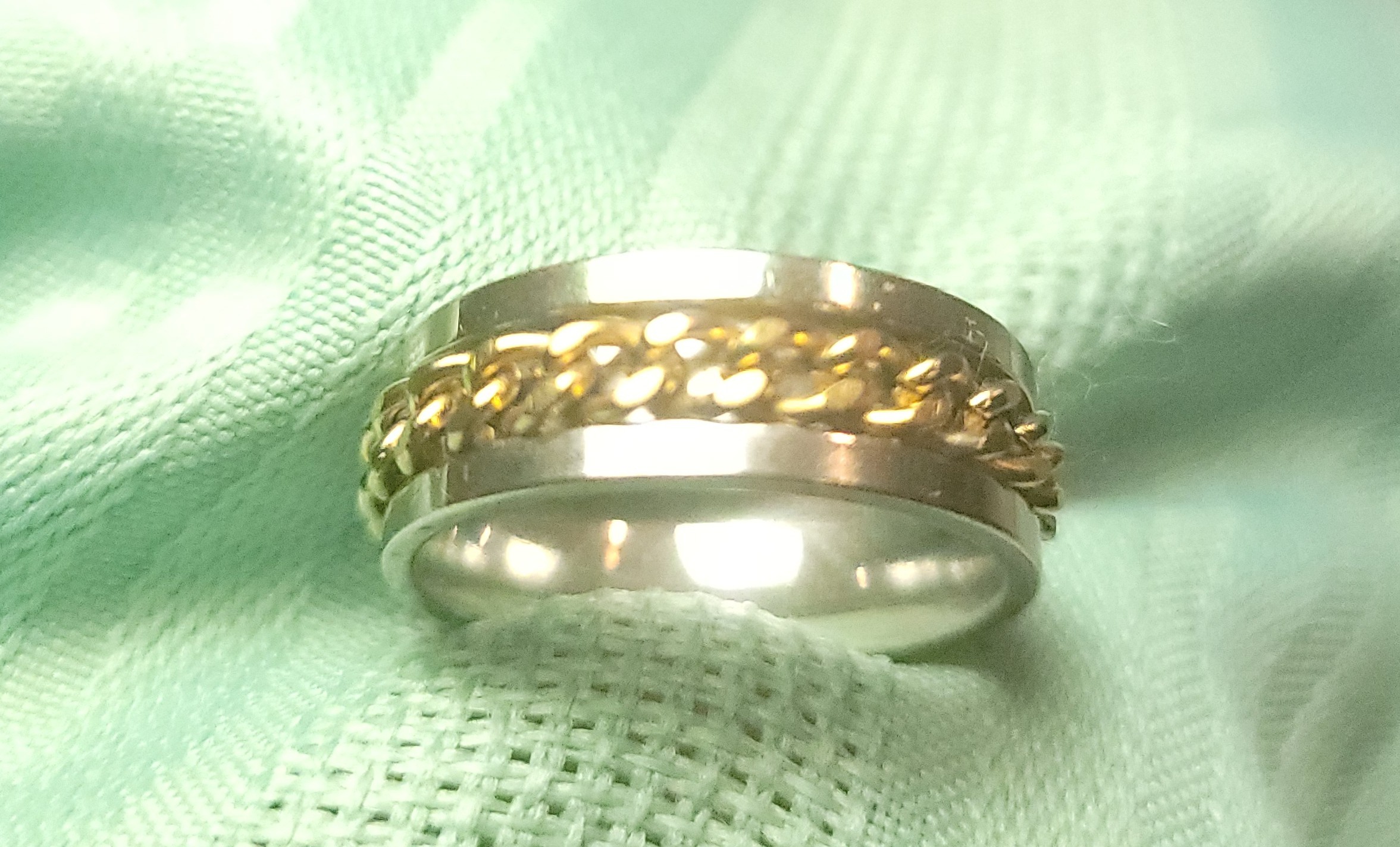 Two Tone Chain Spinner Ring, Gold Silver Stainless Steel Fidget - photo 5