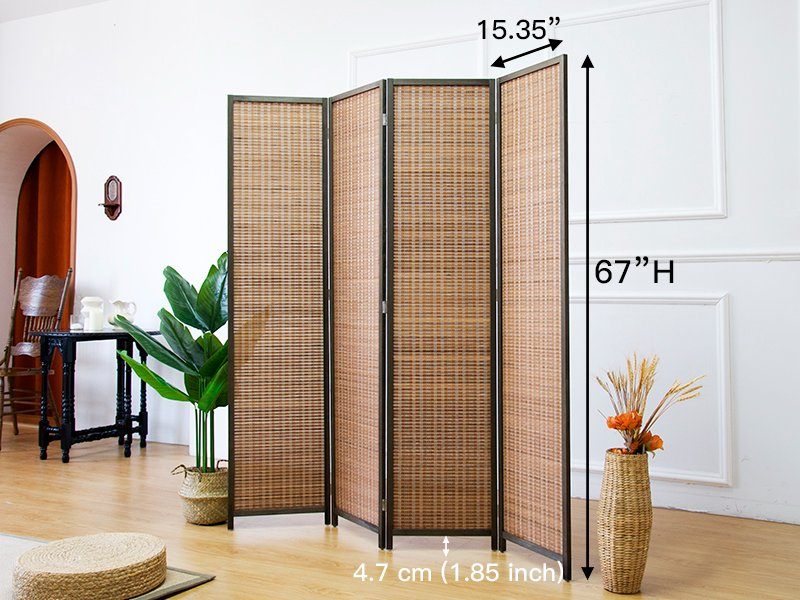 MSRP $200 NEW 4 Panel Bamboo Folding Freestanding Room Divider - photo 2