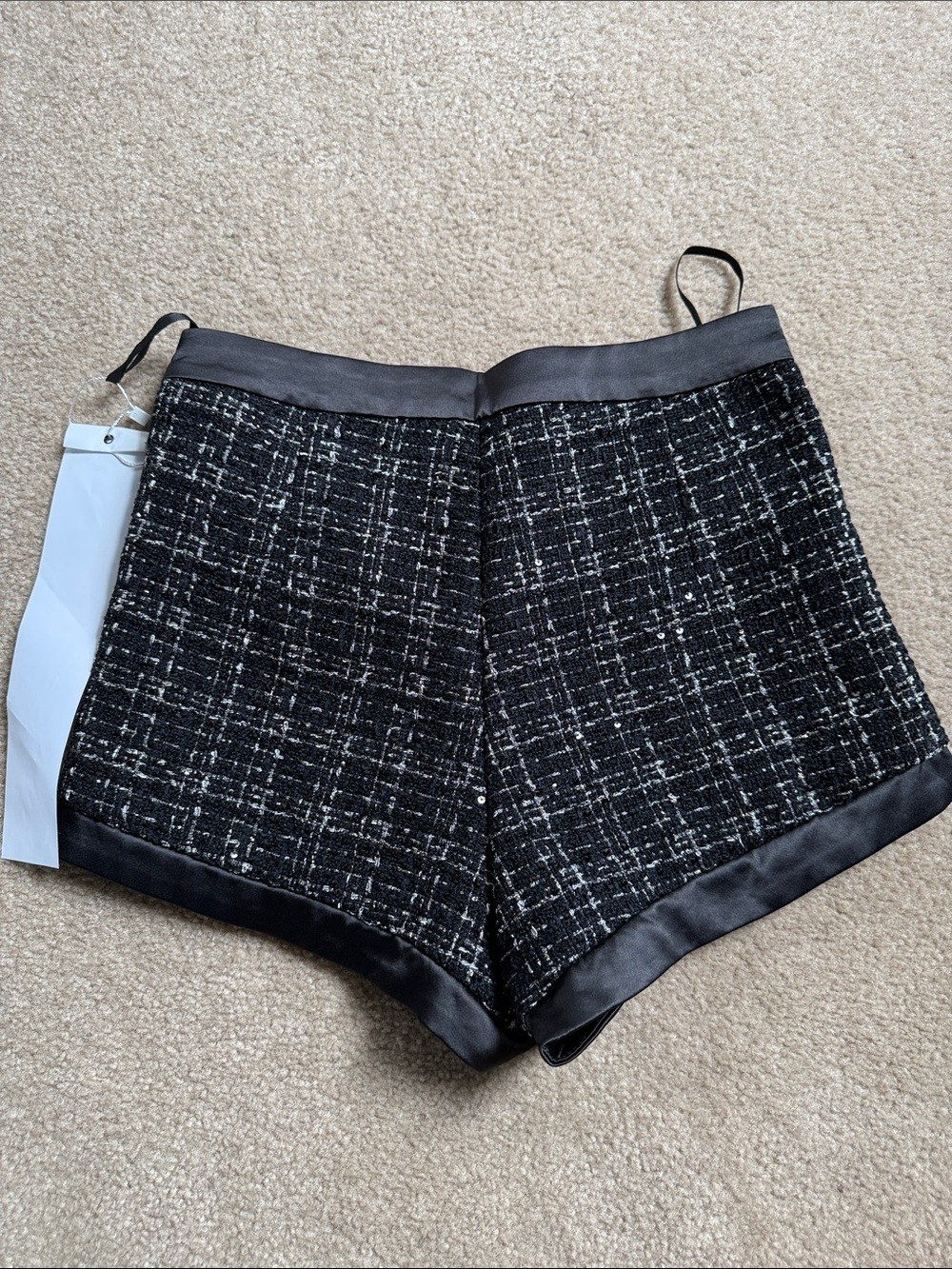 High-Rise Black Tweed Women's Shorts with Satin Trim - photo 5
