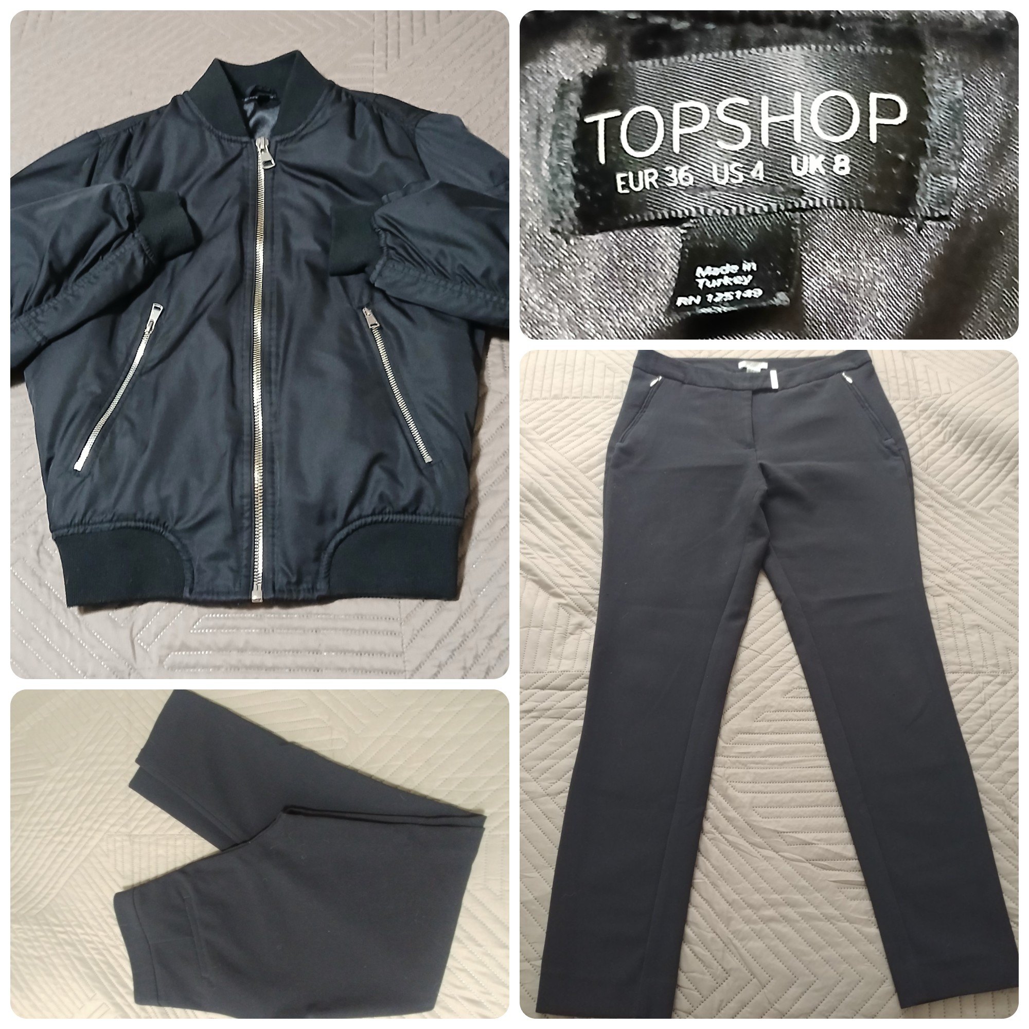 Top Shop Black Bomber Jacket With H&M Black Dress Pants, Small
