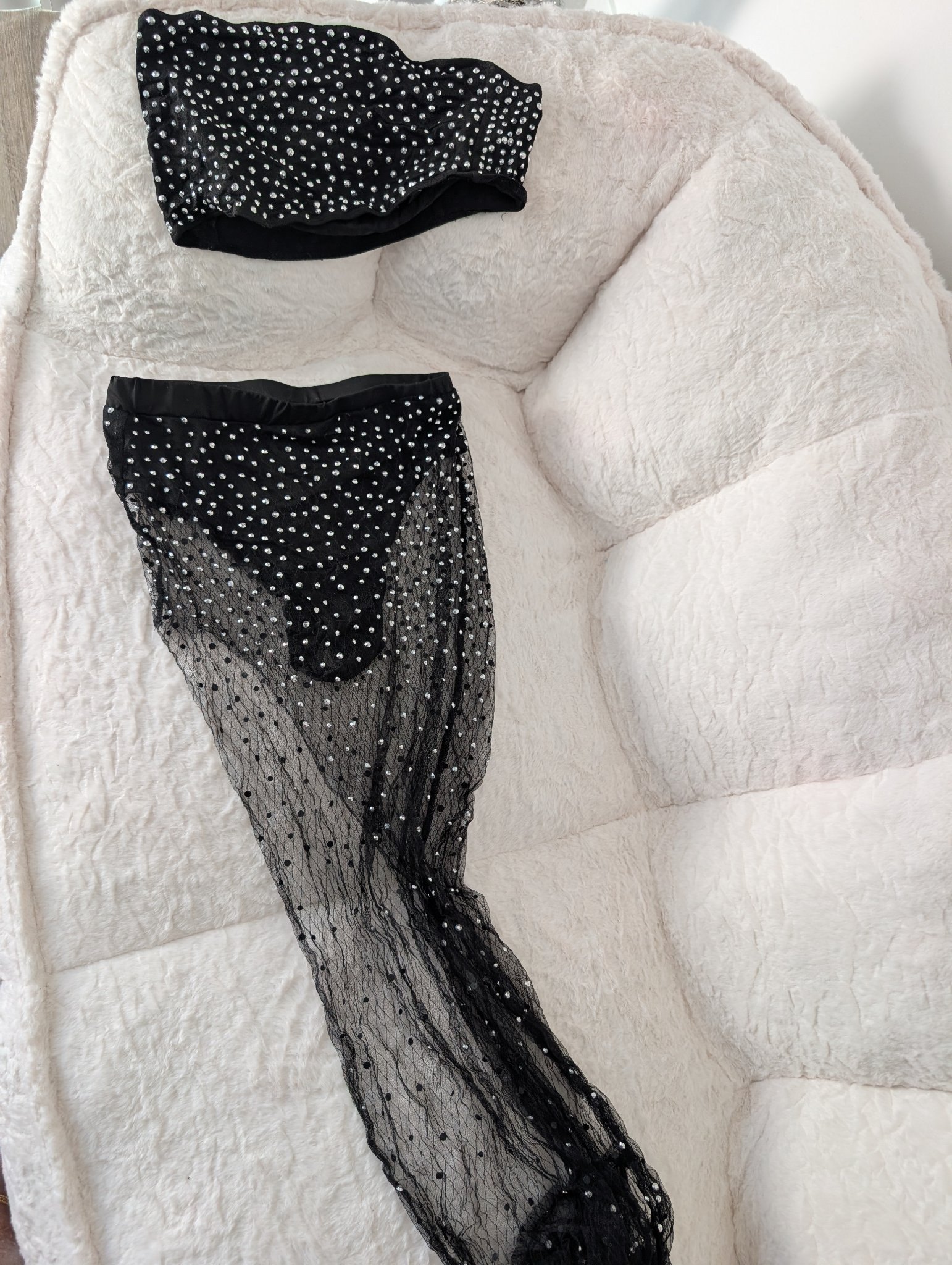Black Rhinestone Mesh Two-Piece Set
