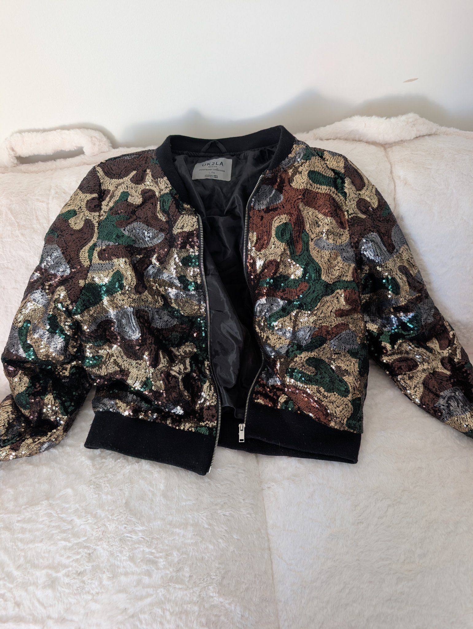Camo Sequin Bomber Jacket