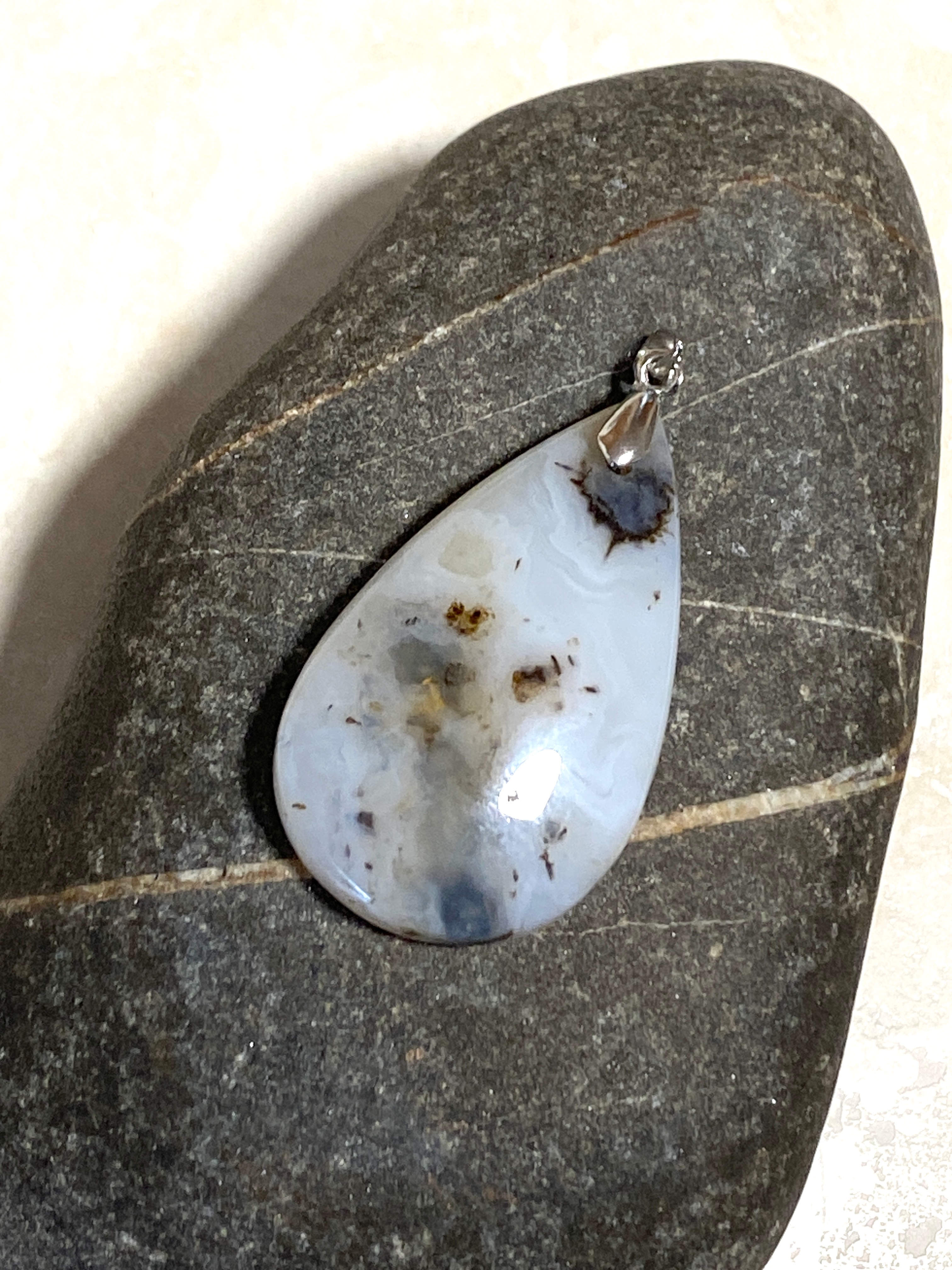 Montana Moss Agate Pendant, Large Genuine Teardrop Gemstone - photo 4