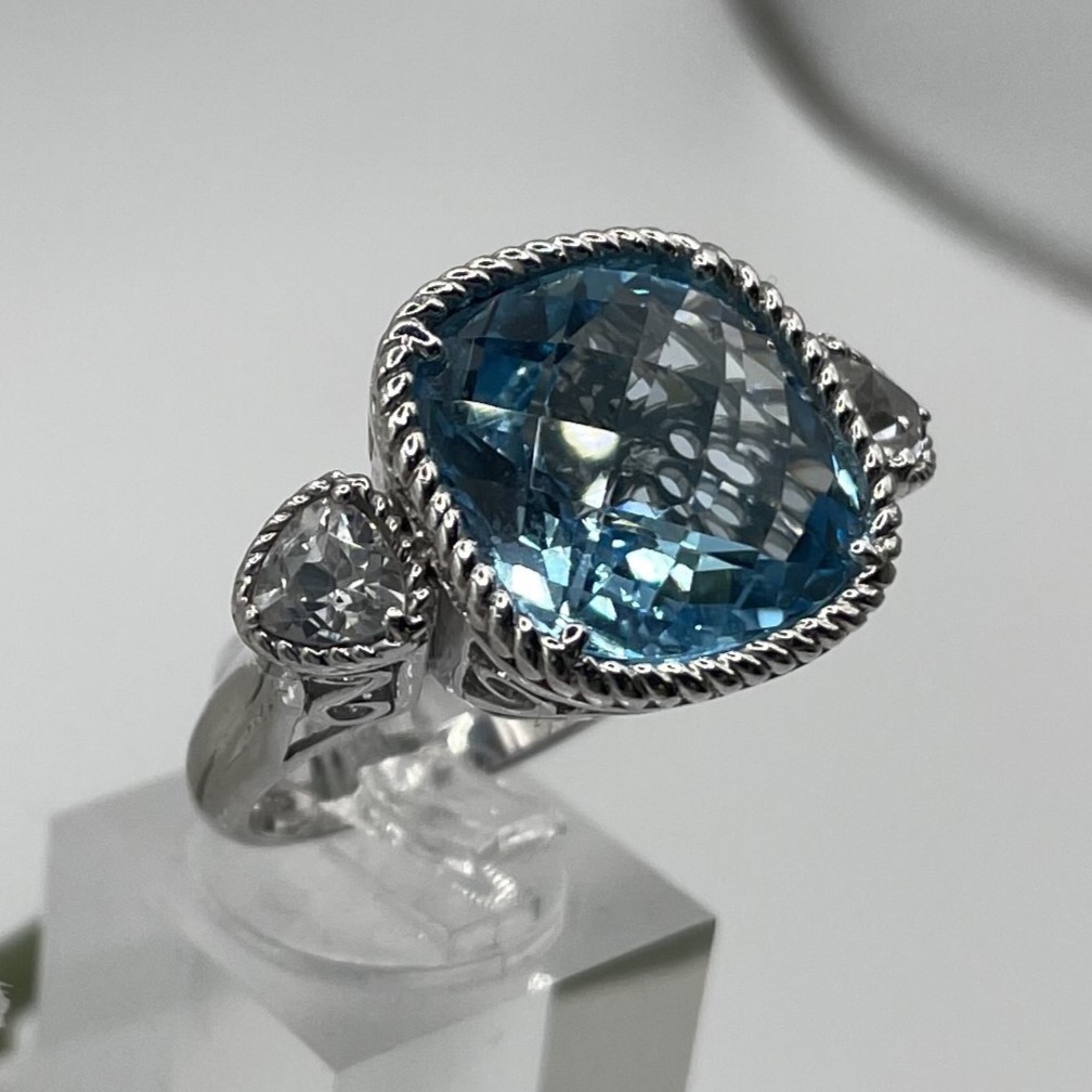 David Yurman Inspired Blue & White Topaz Cocktail Ring (Size 9) - photo 4