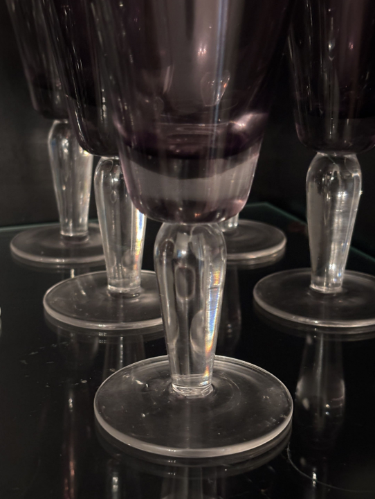Vintage Set of 9 Purple Amethyst Glass Goblets with Clear Stems - photo 4