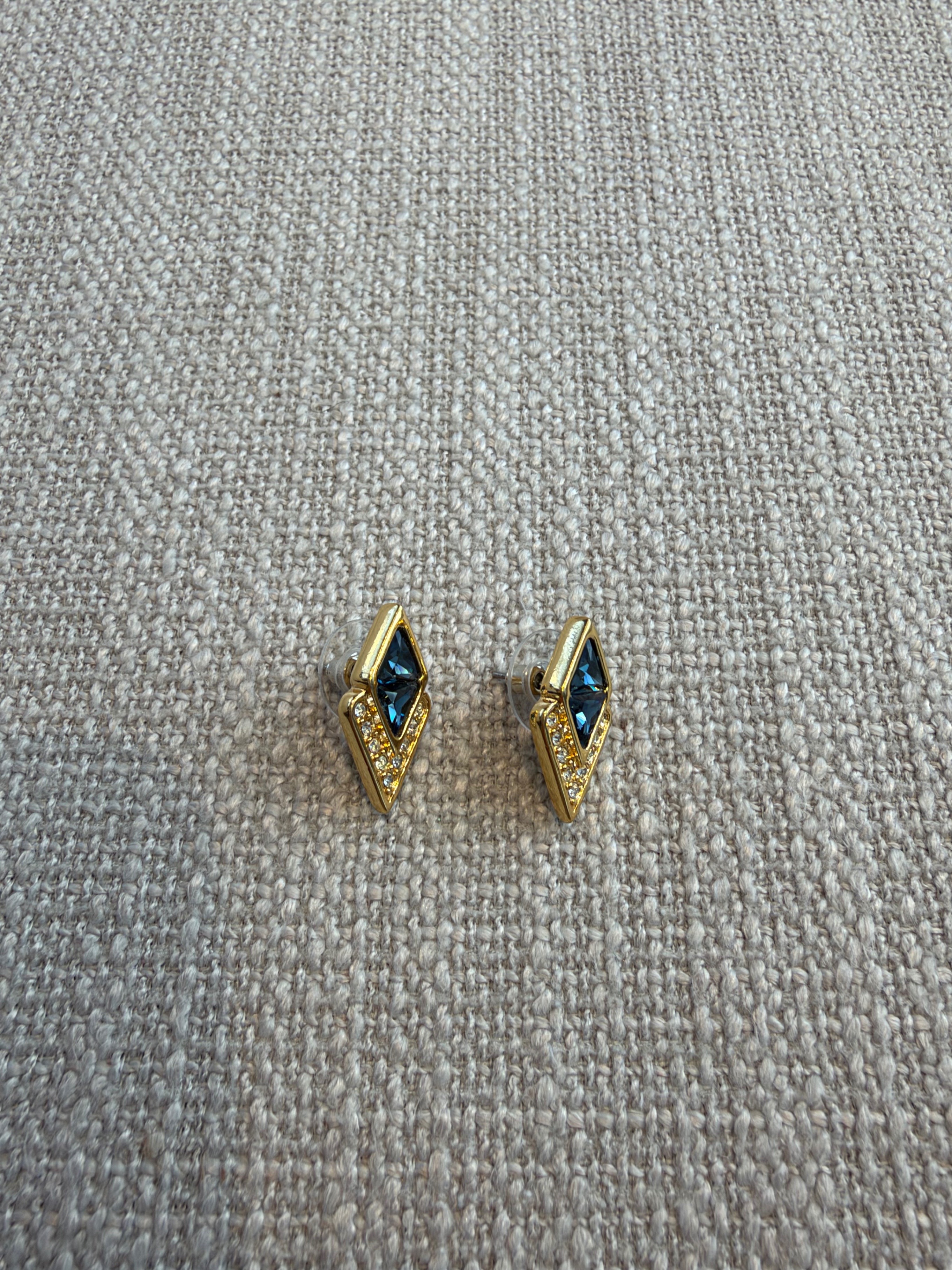 Vintage SAL Swarovski Blue Crystal Gold-Tone Earrings - photo 4