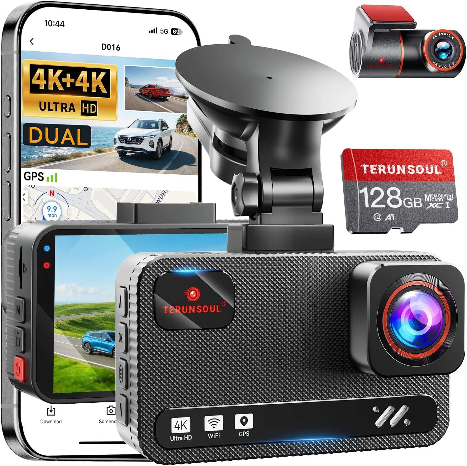 TERUNSOUl 4K Dash Cam Front and Rear Cam