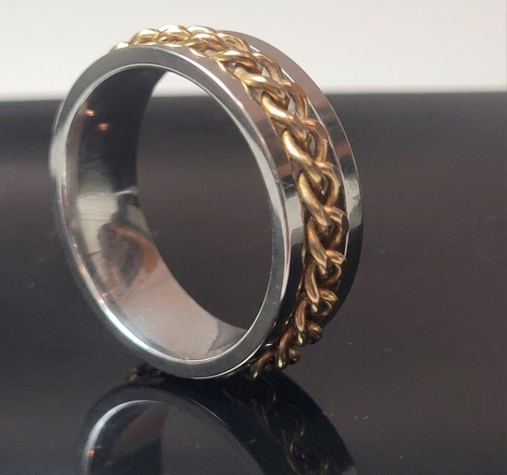 Two Tone Chain Spinner Ring, Gold Silver Stainless Steel Fidget - photo 4
