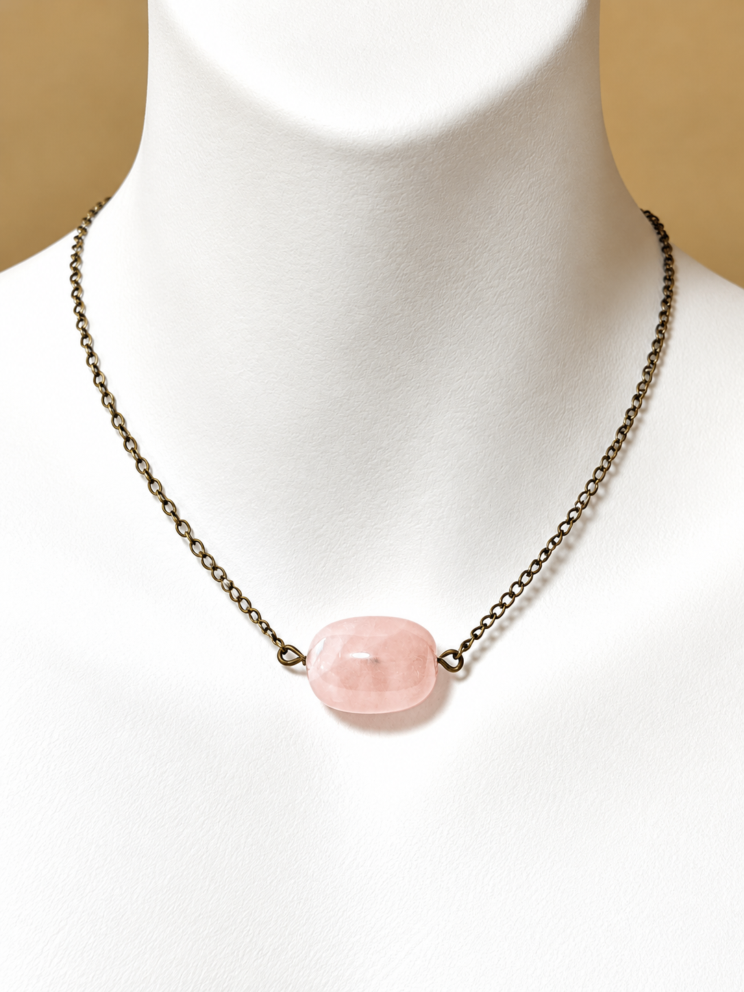 Natural Rose Quartz Short Necklace, Bronze Chain - photo 2