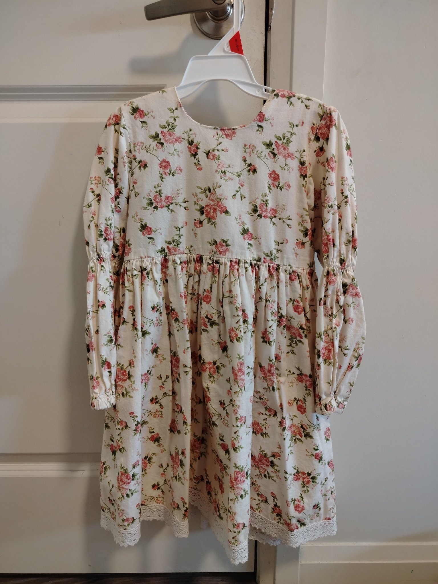 Girls Floral Dress – Cream/Pink, Size 4-6Y