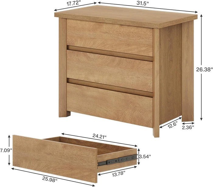 3-Drawer Wood Dresser / Nightstand — Natural Finish, Brand New - photo 2