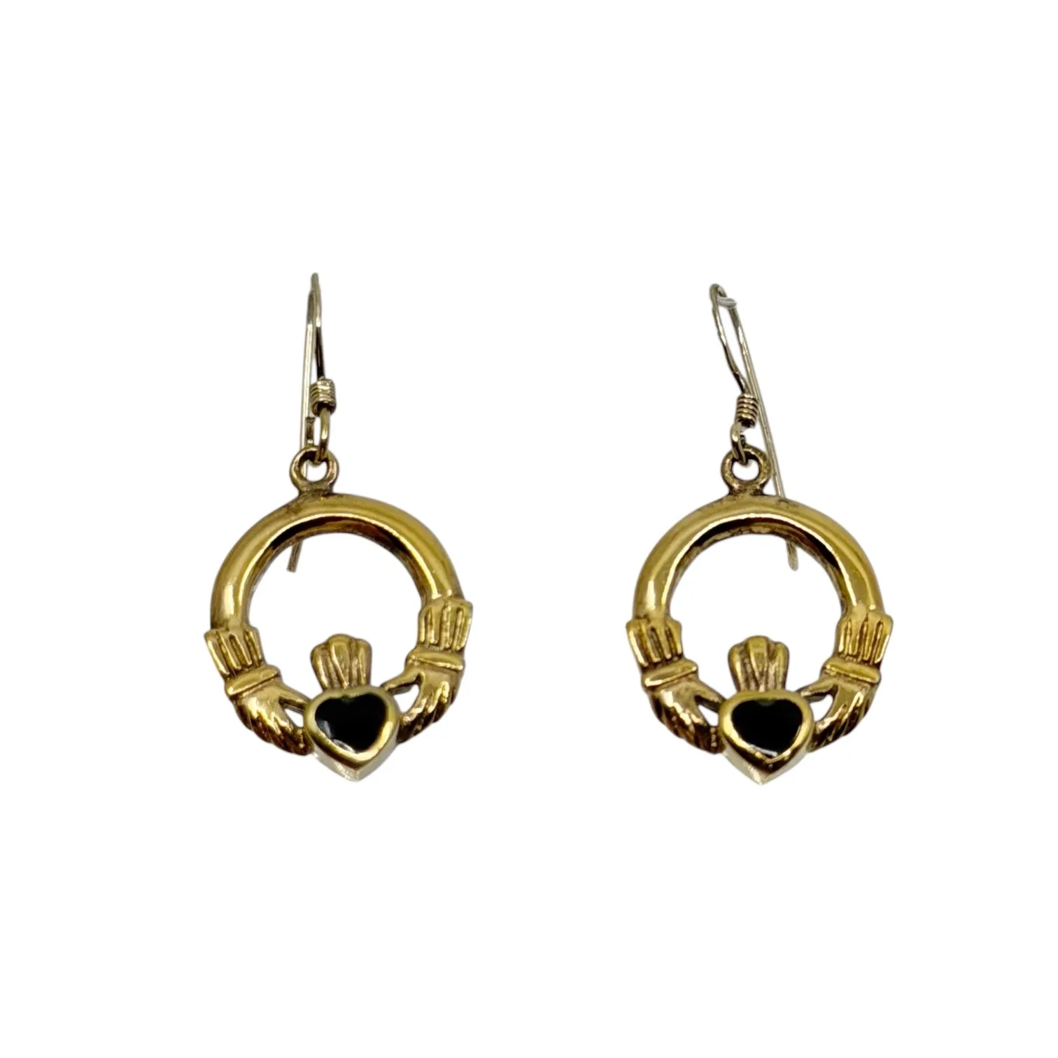 Gold vermeil sterling silver enamel Irish Claddagh drop earrings