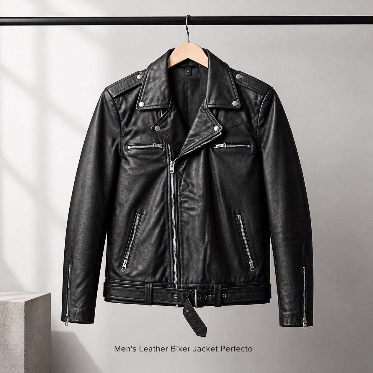 JKT-029 — Men's leather biker jacket — brand new, size M